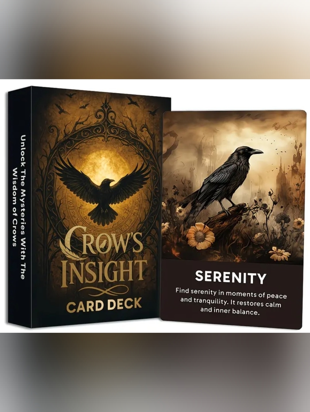 Crow's Insight Card Deck - Raven Oracle Cards in Gold & Black